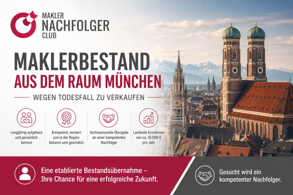 Versicherungsbestand Raum München kaufen - Aufgrund eines Todesfalls suchen wir im Auftrag eines Maklers einen geeigneten Nachfolger.